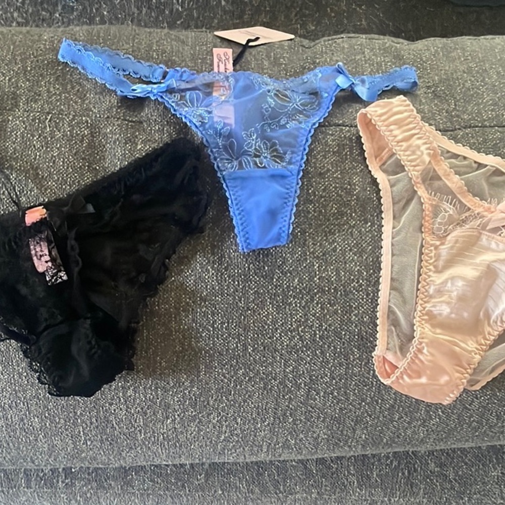 Bundle: Agent Provocateur Black, Blue, and Light Pink Lace Panties. Size 1. NWT.